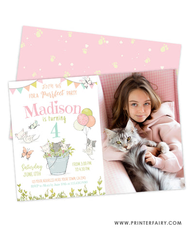Kitten Garden Birthday Invitation with Photo