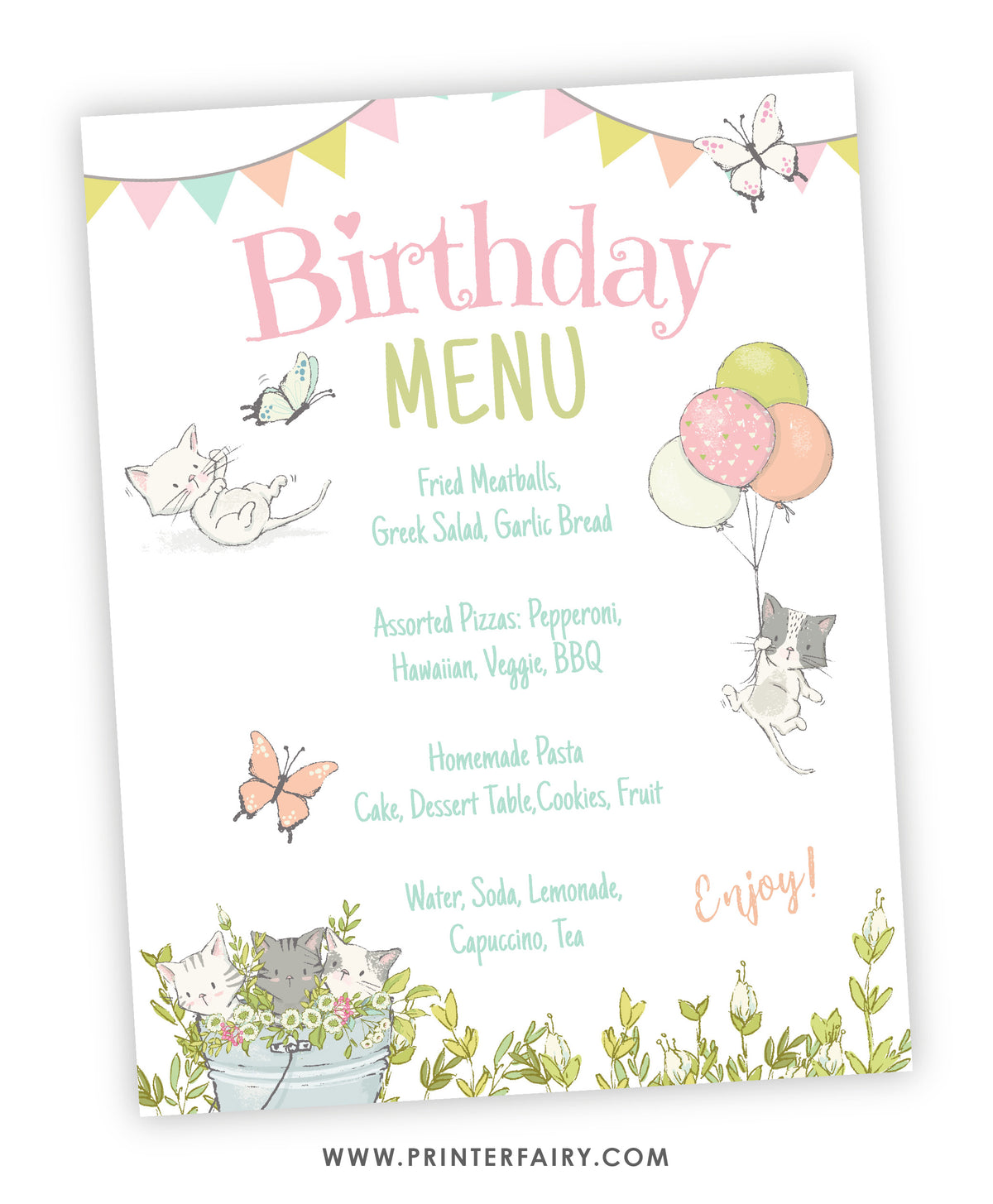 Kitten Garden Birthday Party Menu