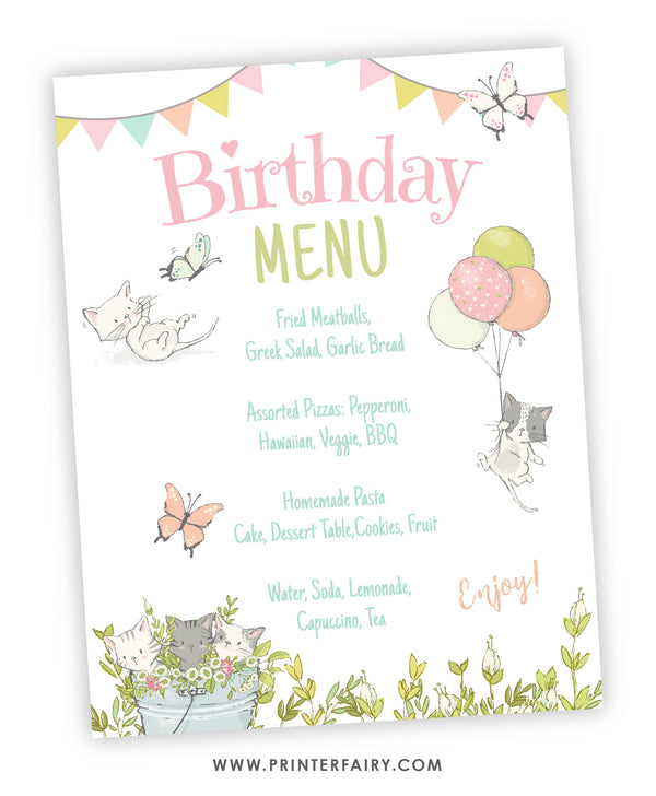 Kitten Garden Birthday Party Menu