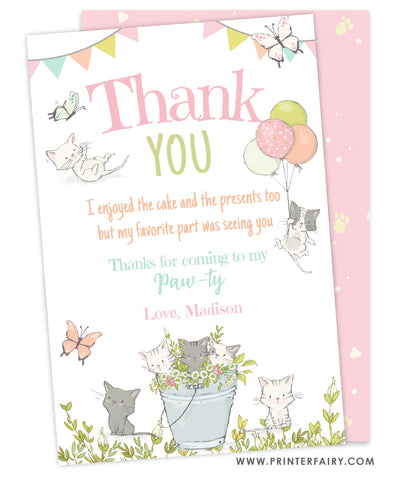 Kitten Garden Birthday Thank You Card