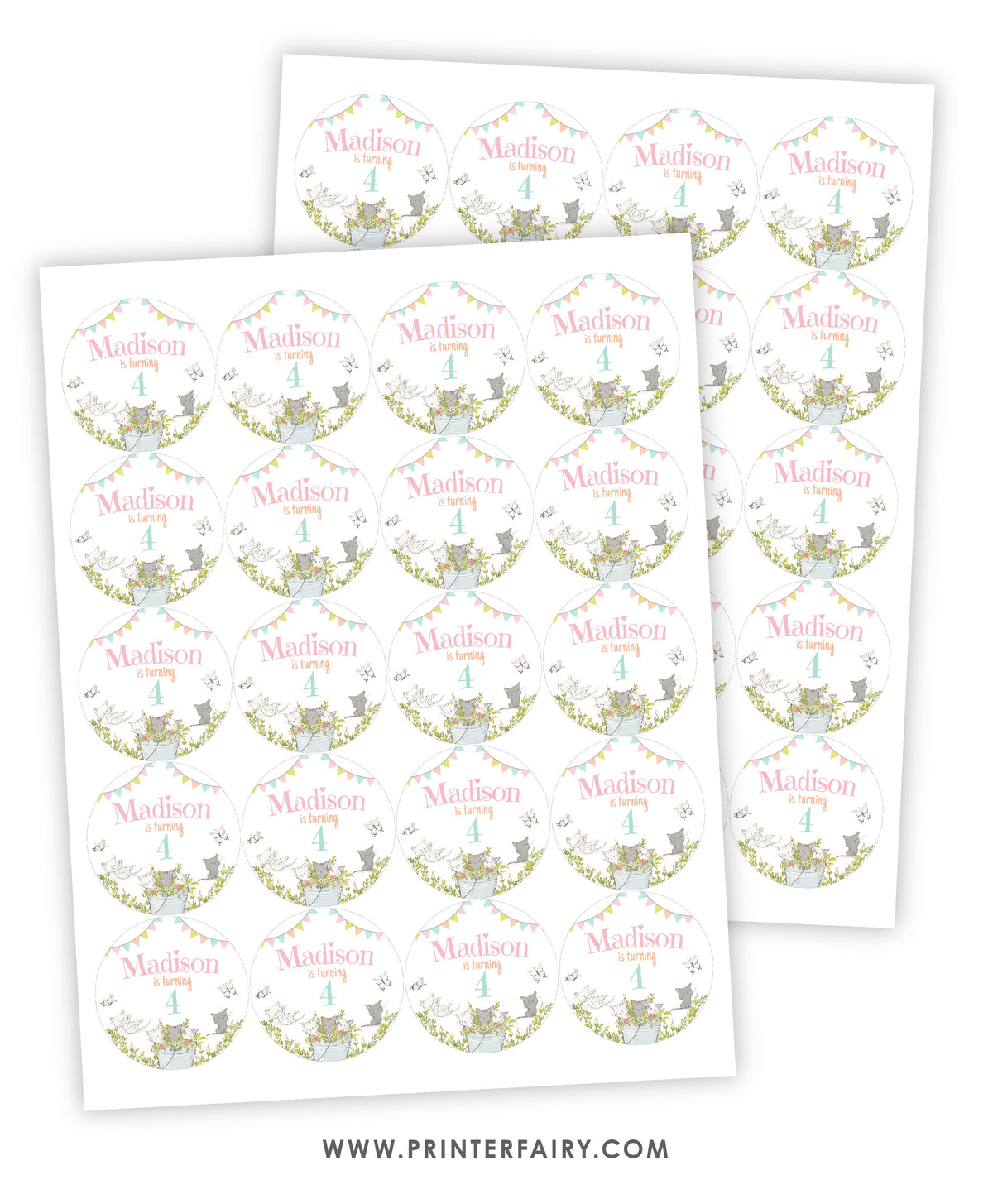 Kitten Garden Birthday Party Toppers