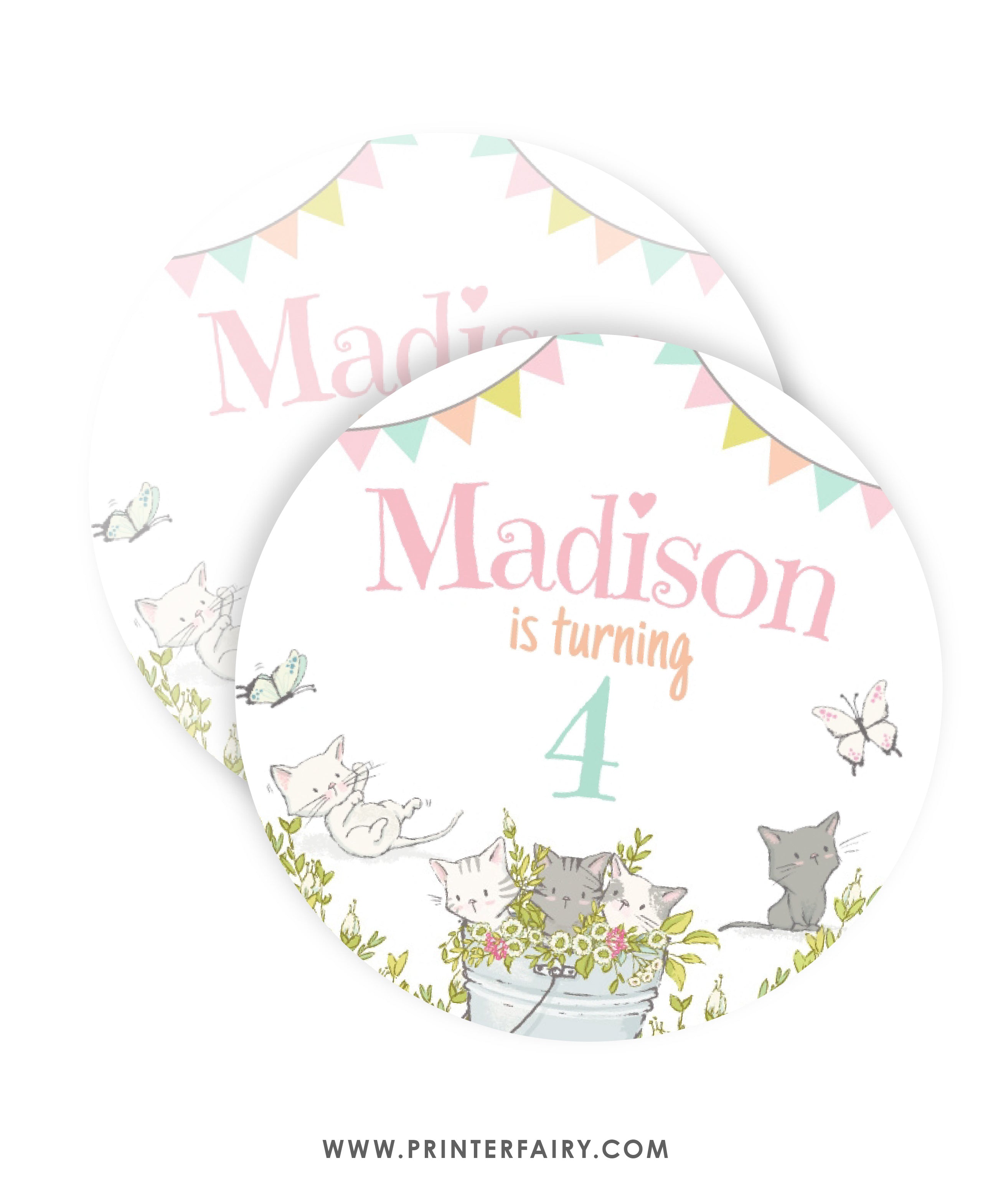 Kitten Garden Birthday Party Toppers