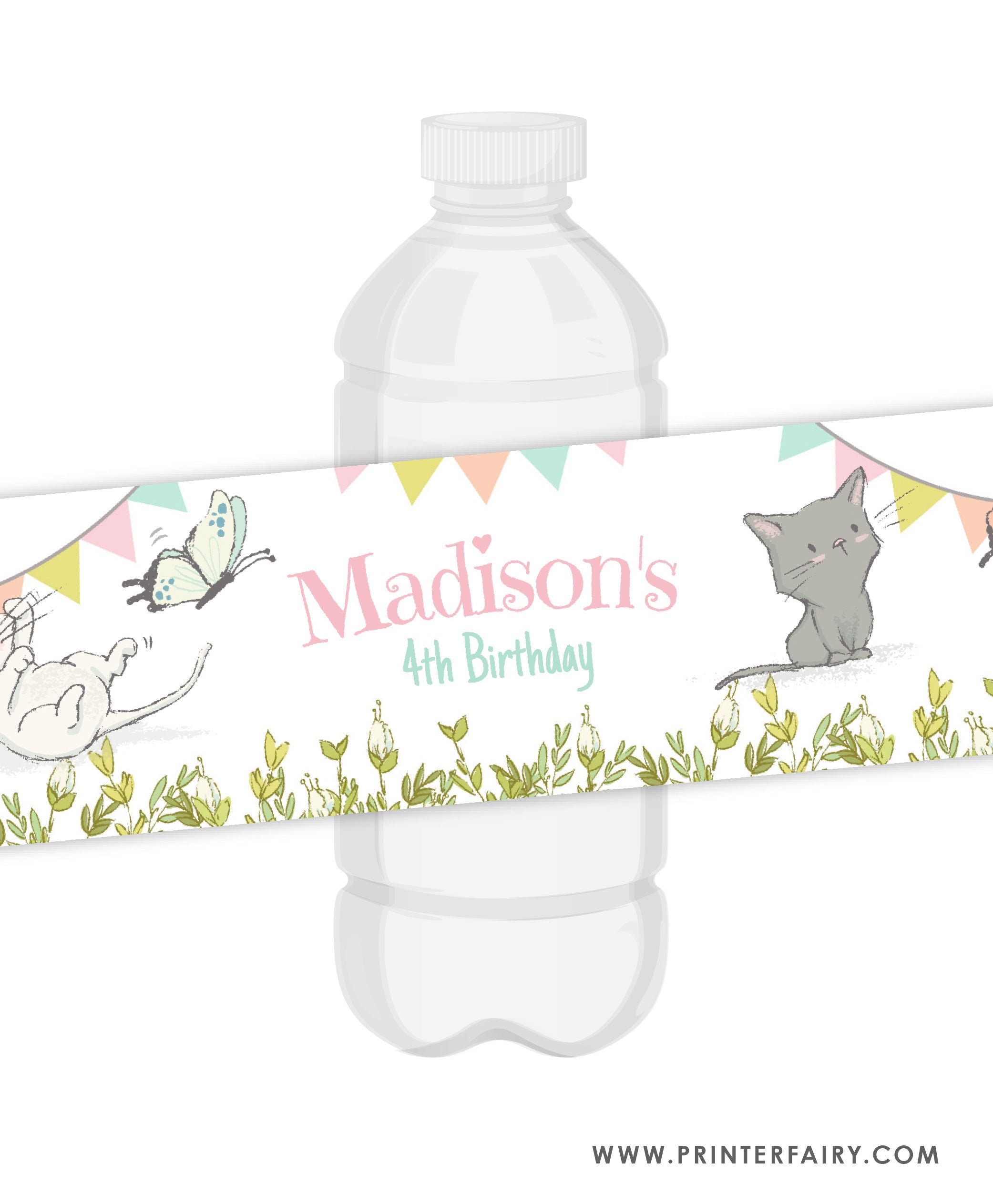 Kitten Garden Party Water Bottle Label