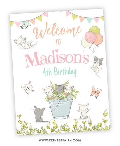 Kitten Garden Birthday Welcome Sign