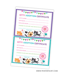 Kitty Cat Adoption Certificates