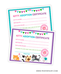 Kitty Cat Adoption Certificates