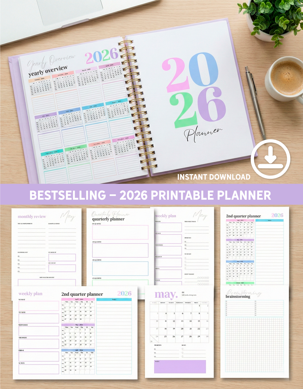 2026 Printable Planner, Instant Download