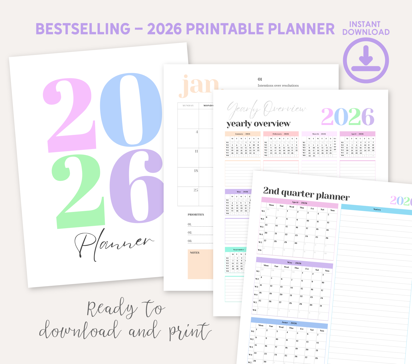 2026 Printable Planner, Instant Download