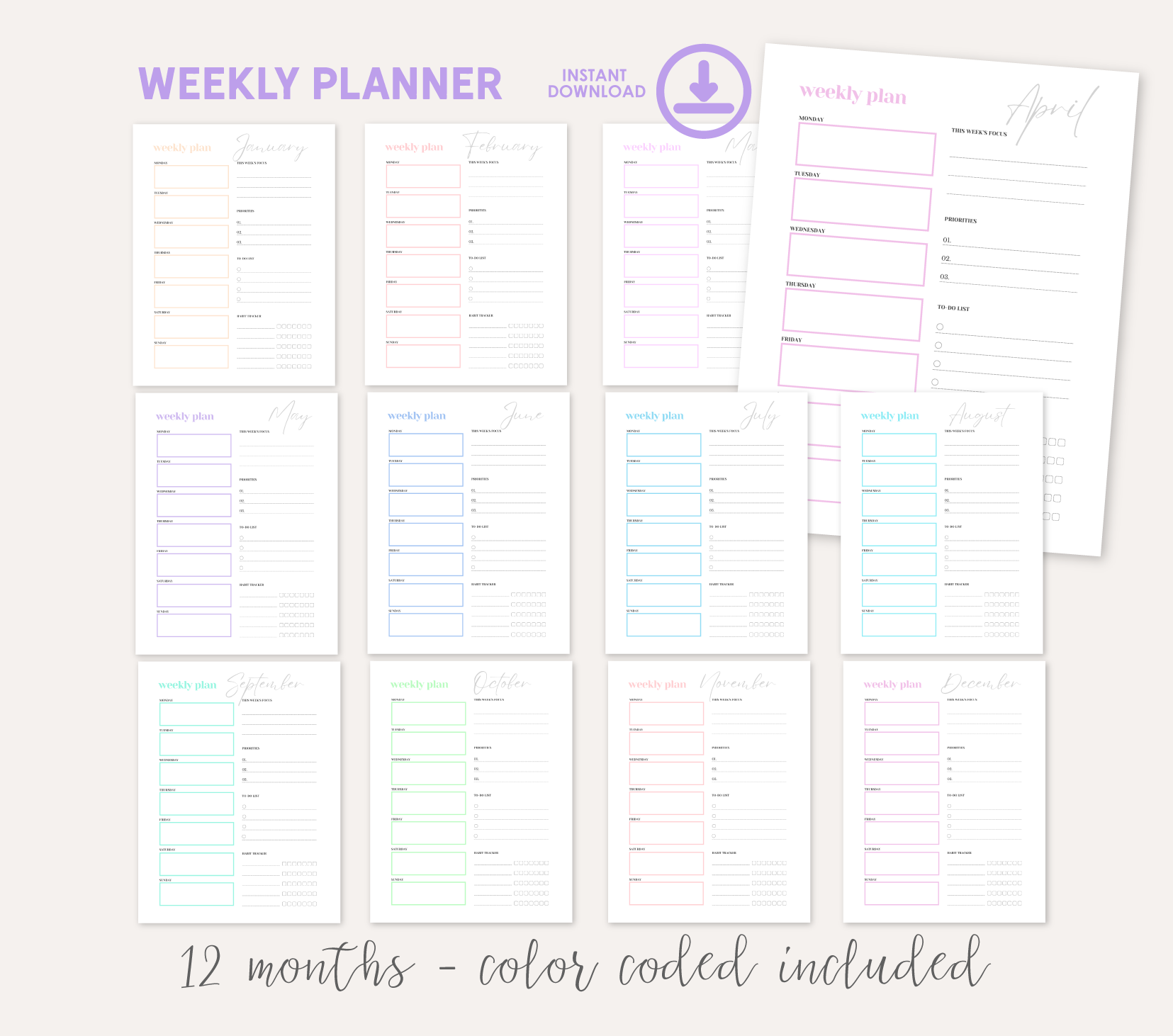2026 Printable Planner, Instant Download