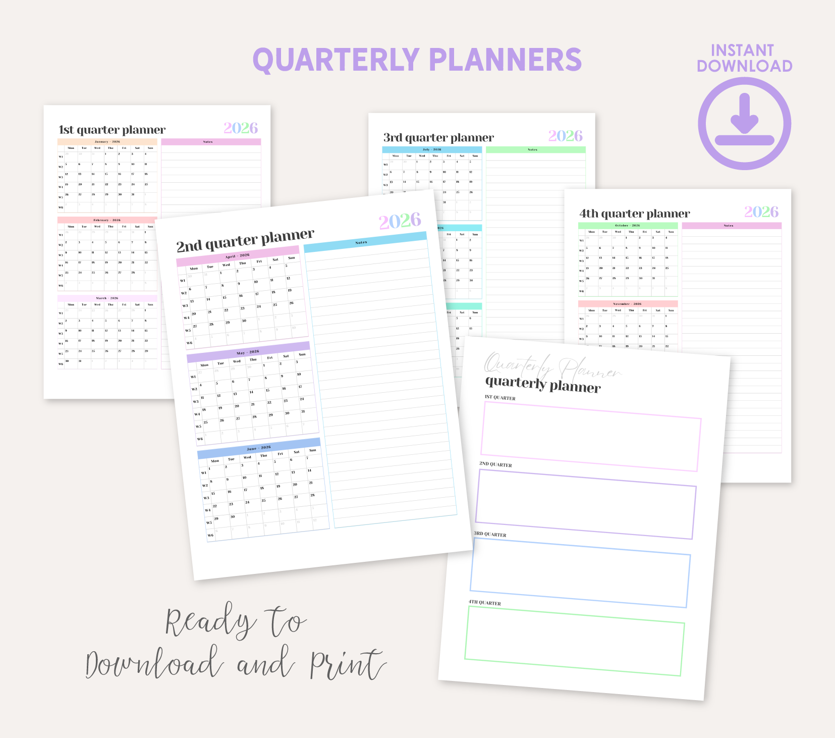 2026 Printable Planner, Instant Download