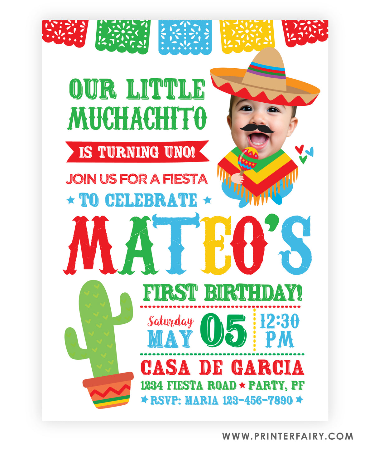 Little Muchachito Fiesta Invitation with Photo