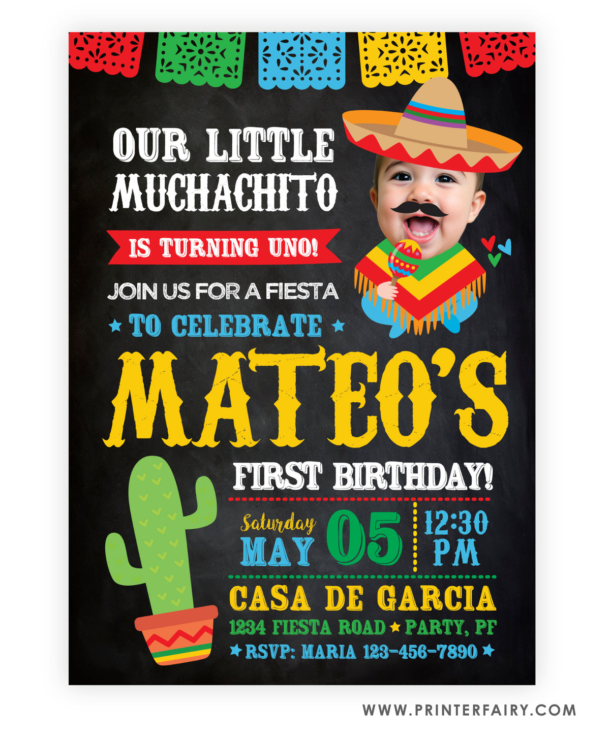 Little Muchachito Fiesta Invitation with Photo