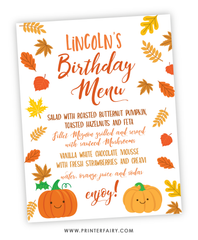 Little Pumpkin Birthday Party Menu