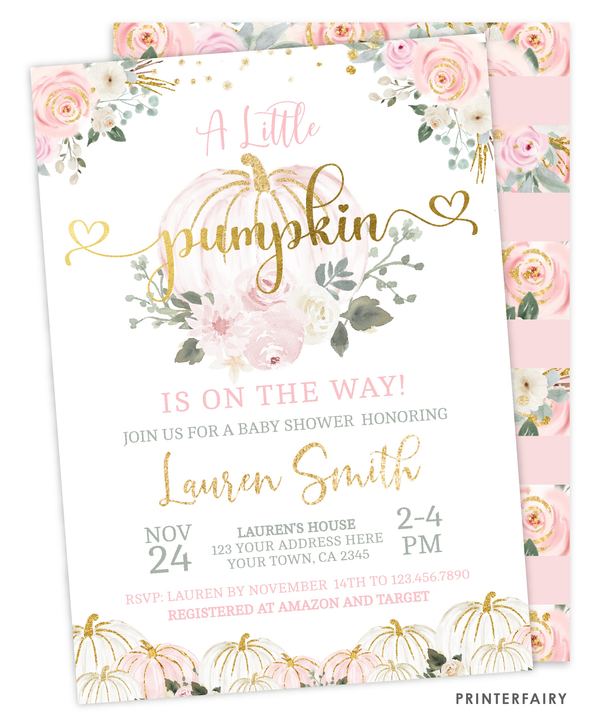 Pink Gold Pumpkin Baby Shower Invitation