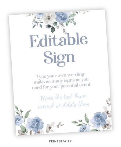 Dusty Blue Floral Editable Sign