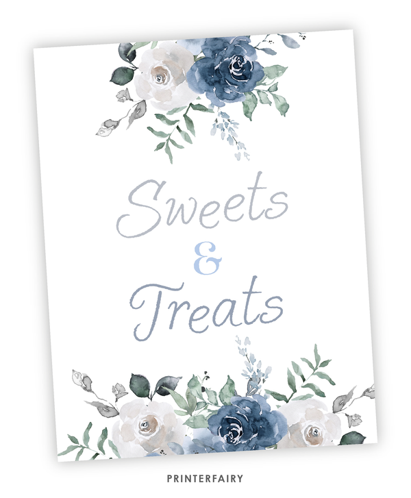Dusty Blue Pumpkin Party Table Signs Set