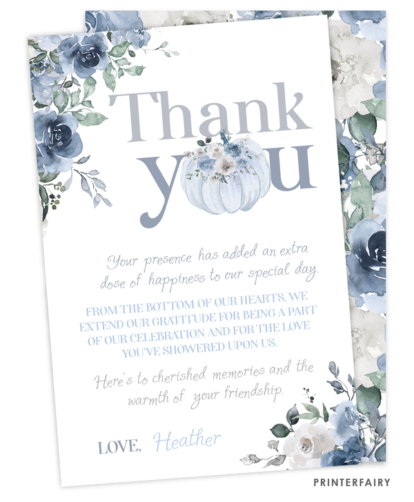 Dusty Blue Floral Thank You Card