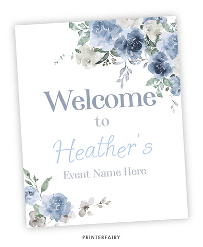 Dusty Blue Floral Welcome Sign