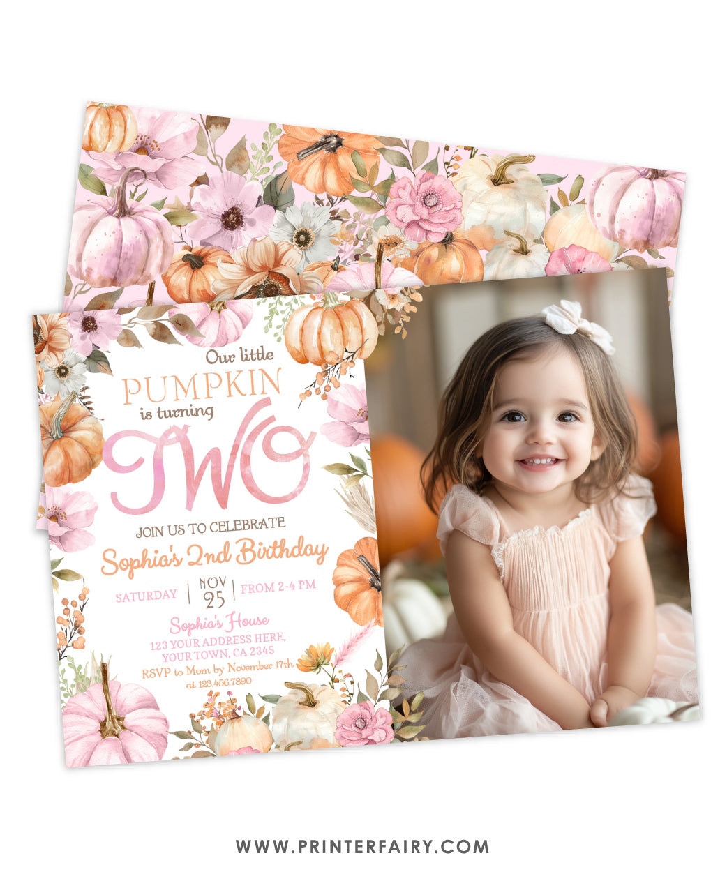 Little Pumpkin Birthday Invitation with Photo