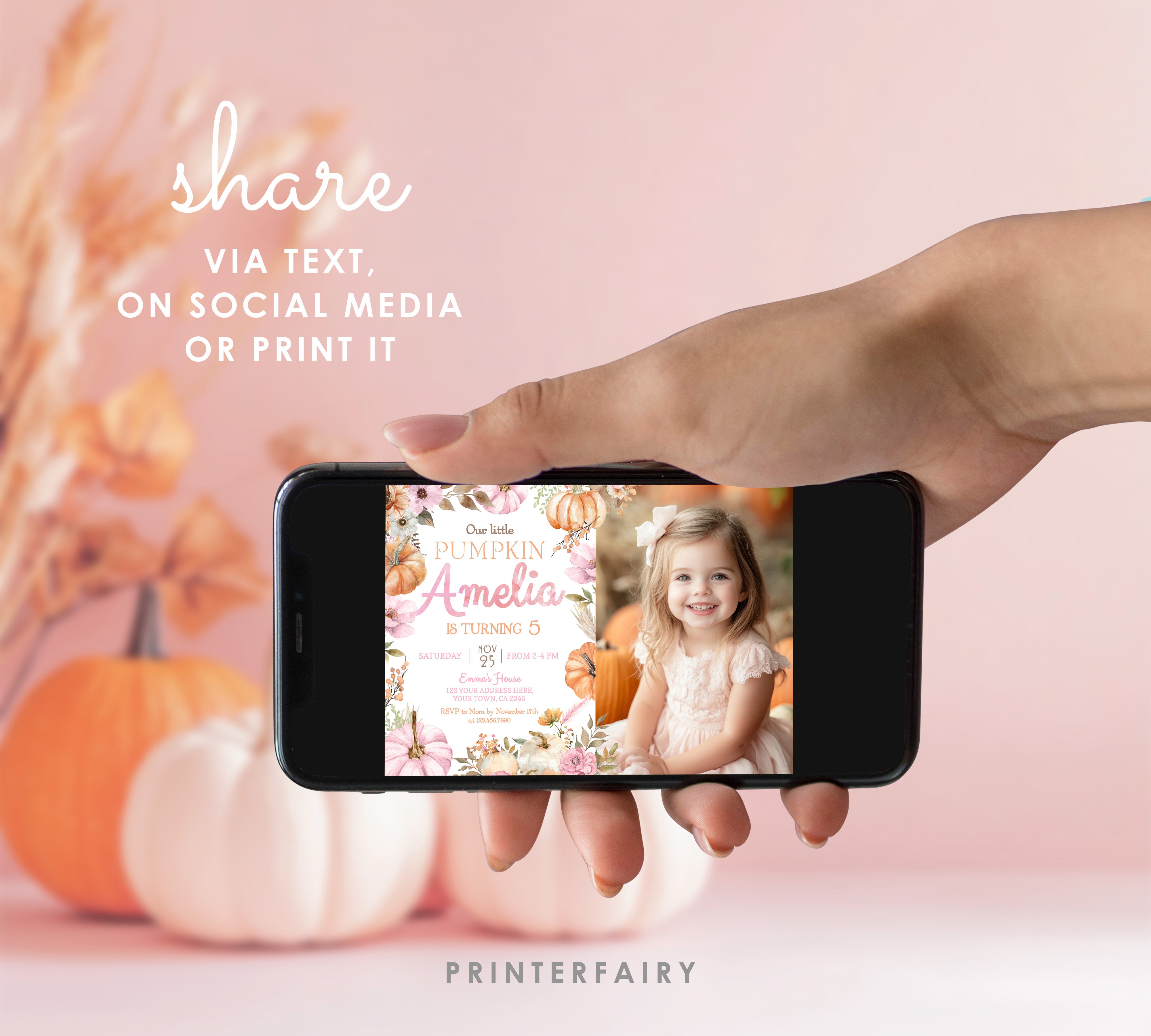 Little Pumpkin Birthday Invitation with Photo