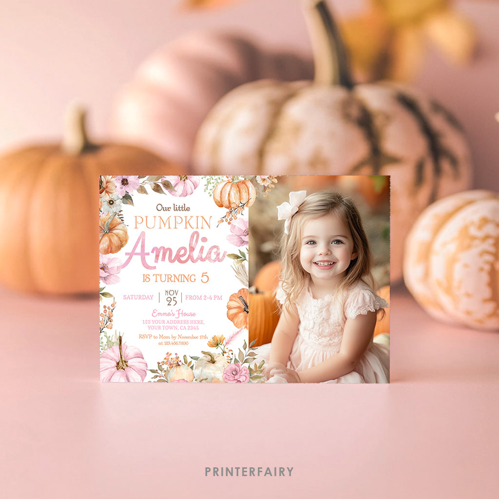 Little Pumpkin Birthday Invitation with Photo