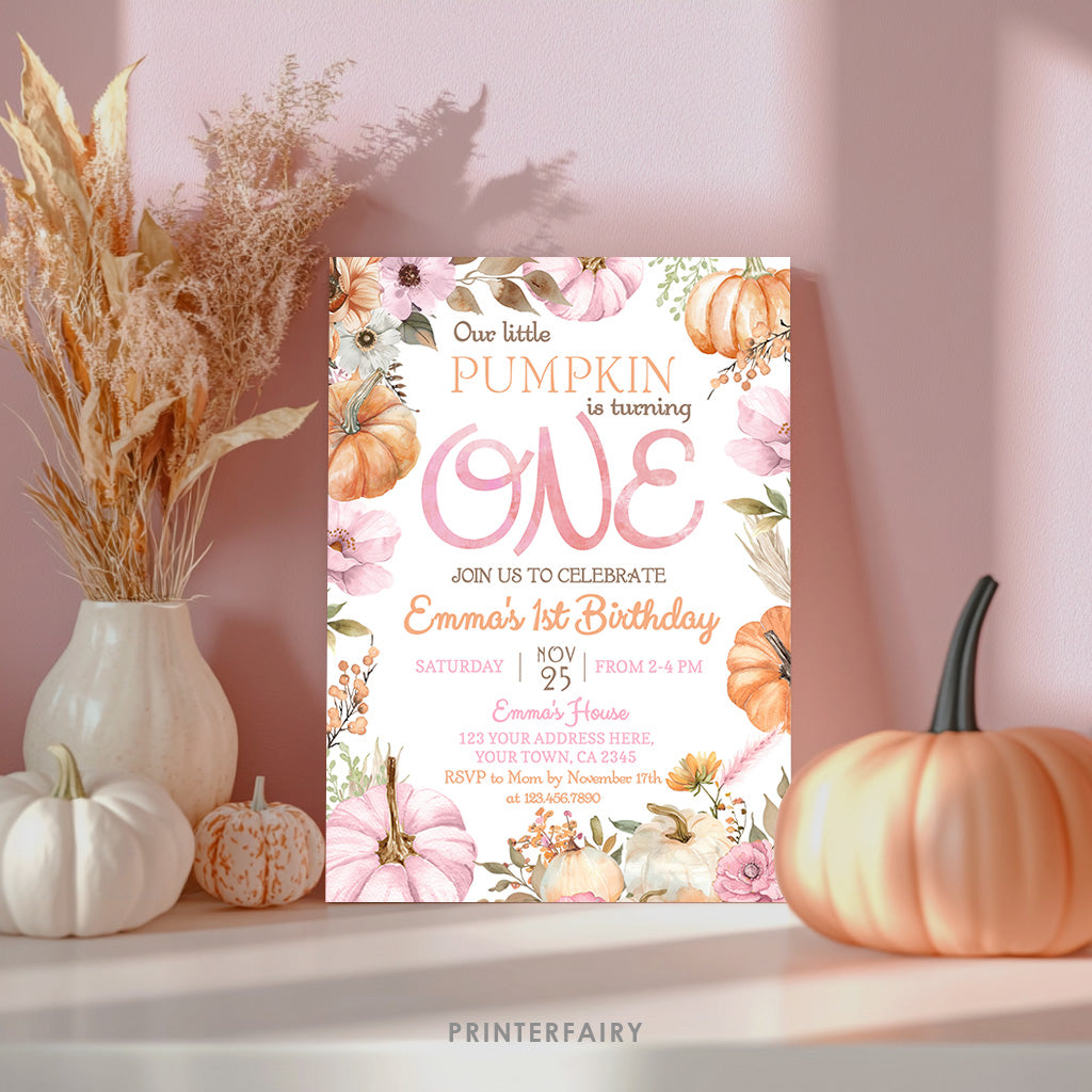 Little Pumpkin 1st Birthday Invitation