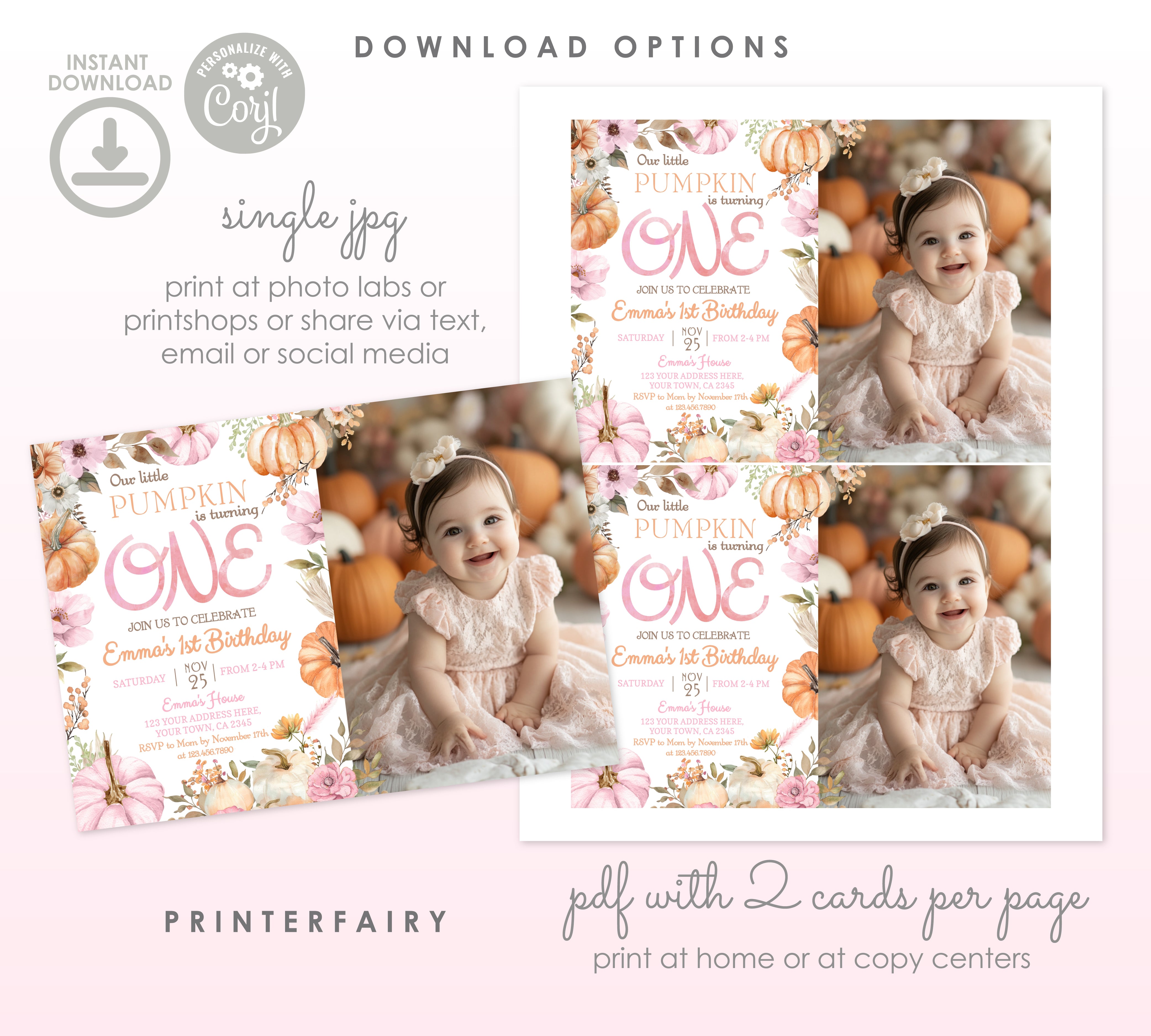 Little Pumpkin 1st Birthday Invitation with Photo