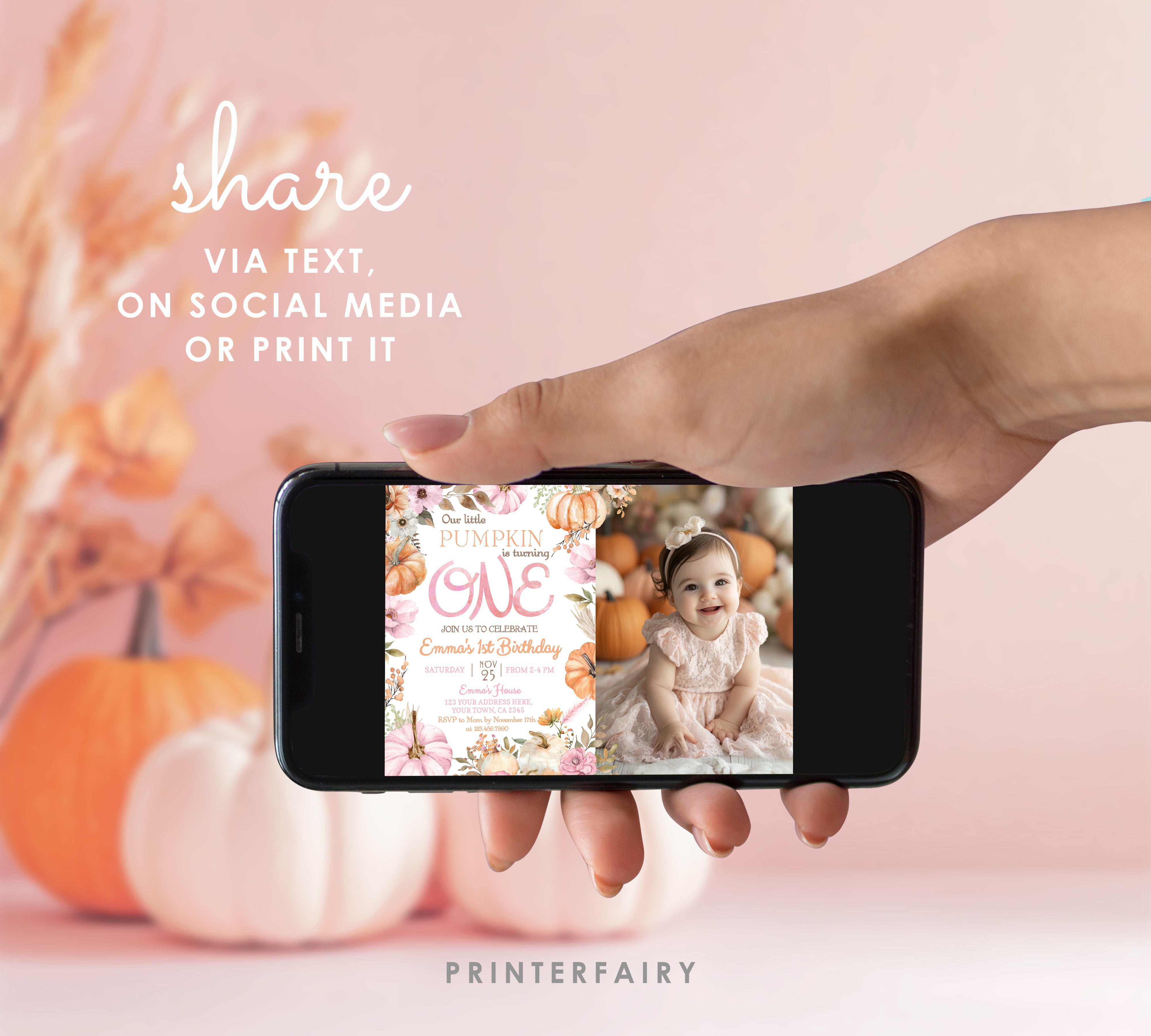 Little Pumpkin 1st Birthday Invitation with Photo