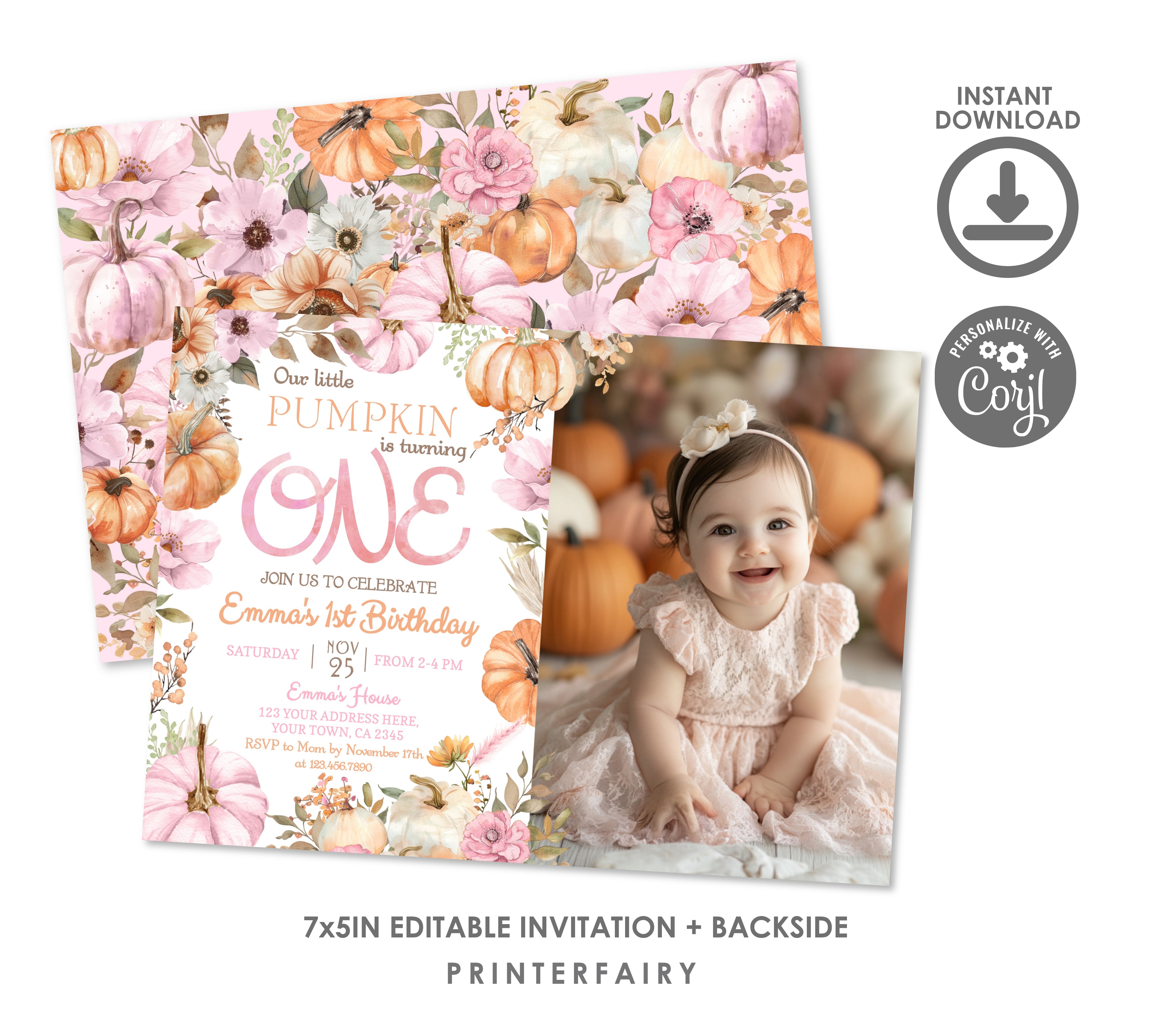 Little Pumpkin 1st Birthday Invitation with Photo