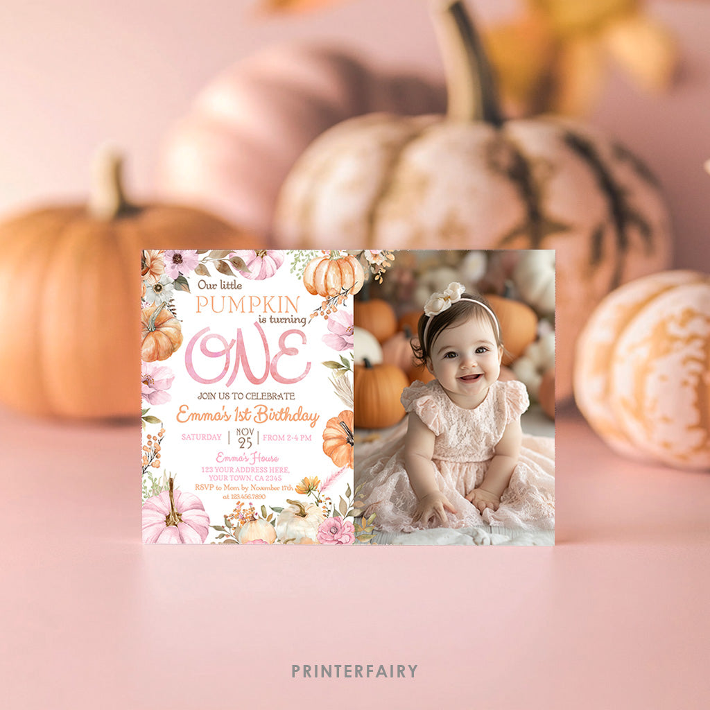 Little Pumpkin 1st Birthday Invitation with Photo