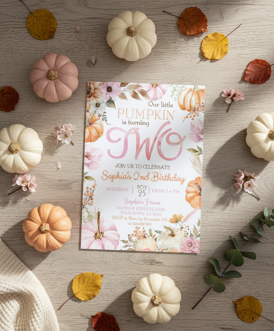Little Pumpkin 2nd Birthday Invitation