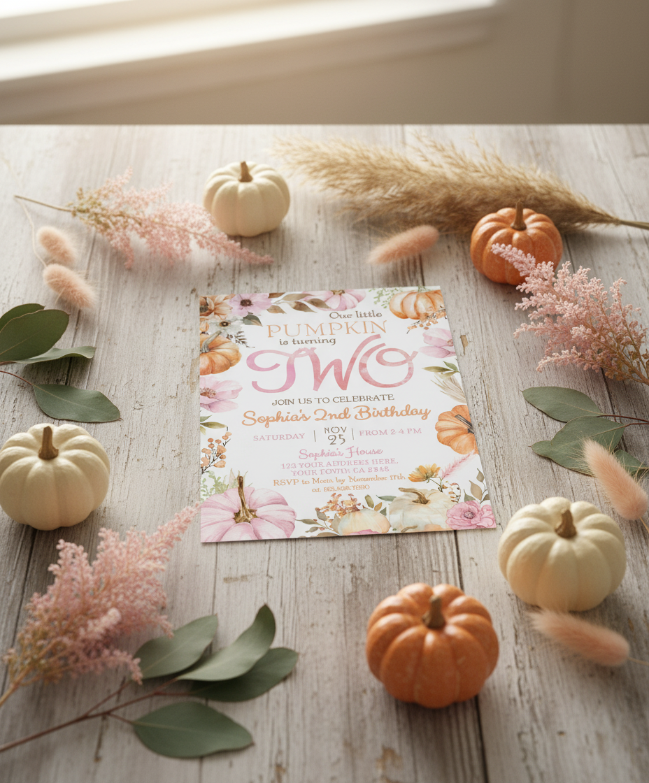 Little Pumpkin 2nd Birthday Invitation