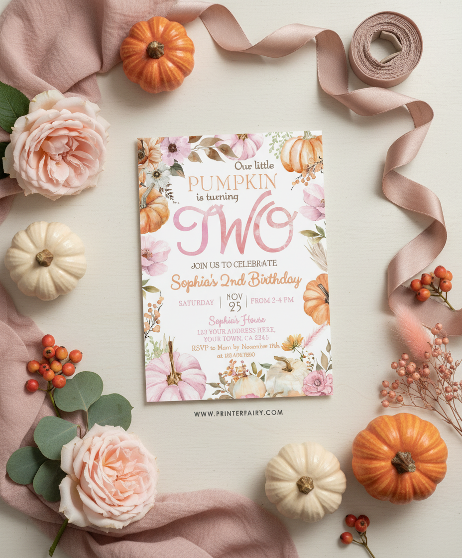 Little Pumpkin 2nd Birthday Invitation