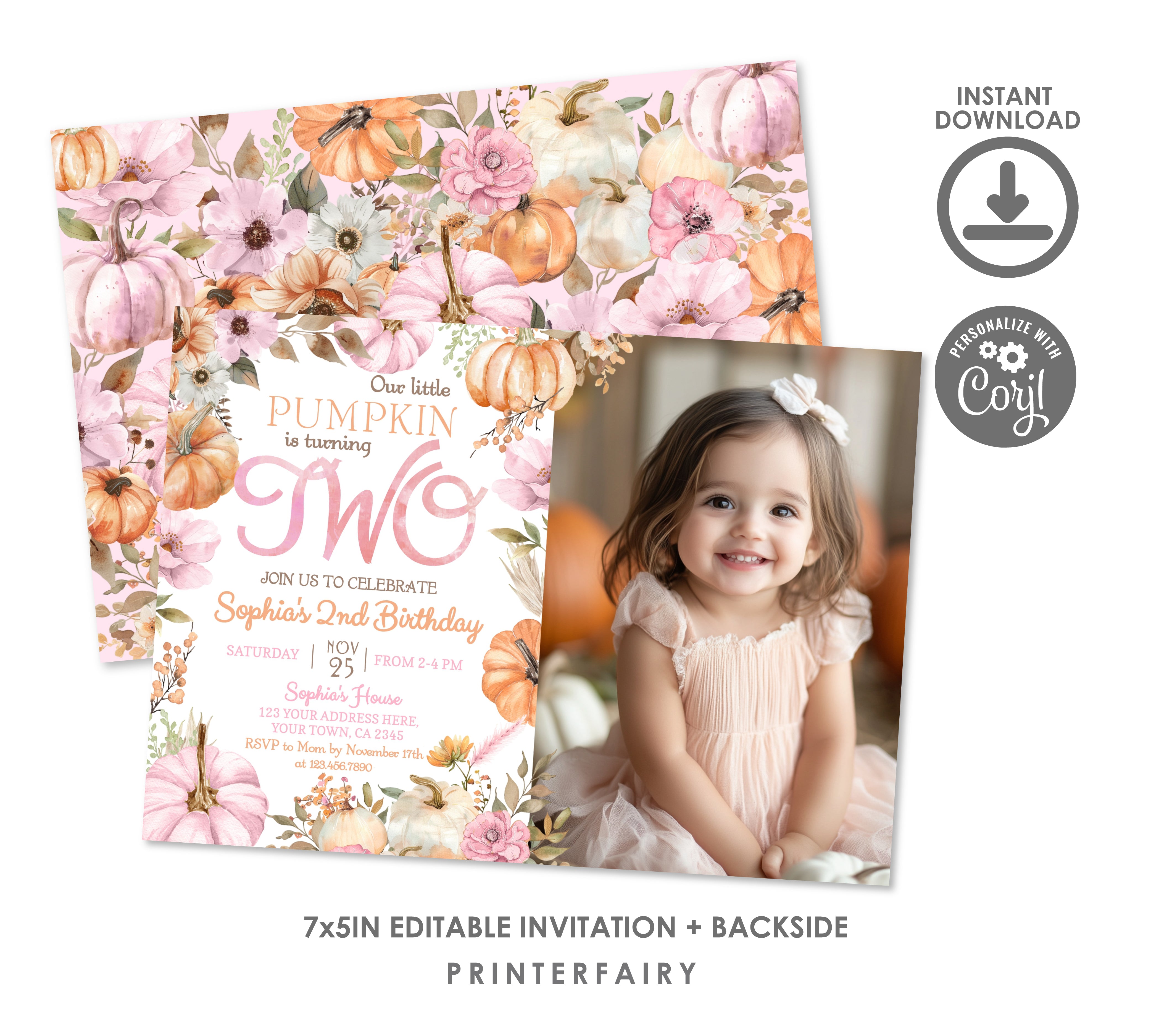 Little Pumpkin 2nd Birthday Invitation with Photo