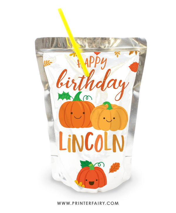 Little Pumpkin Birthday Drink Pouch Label