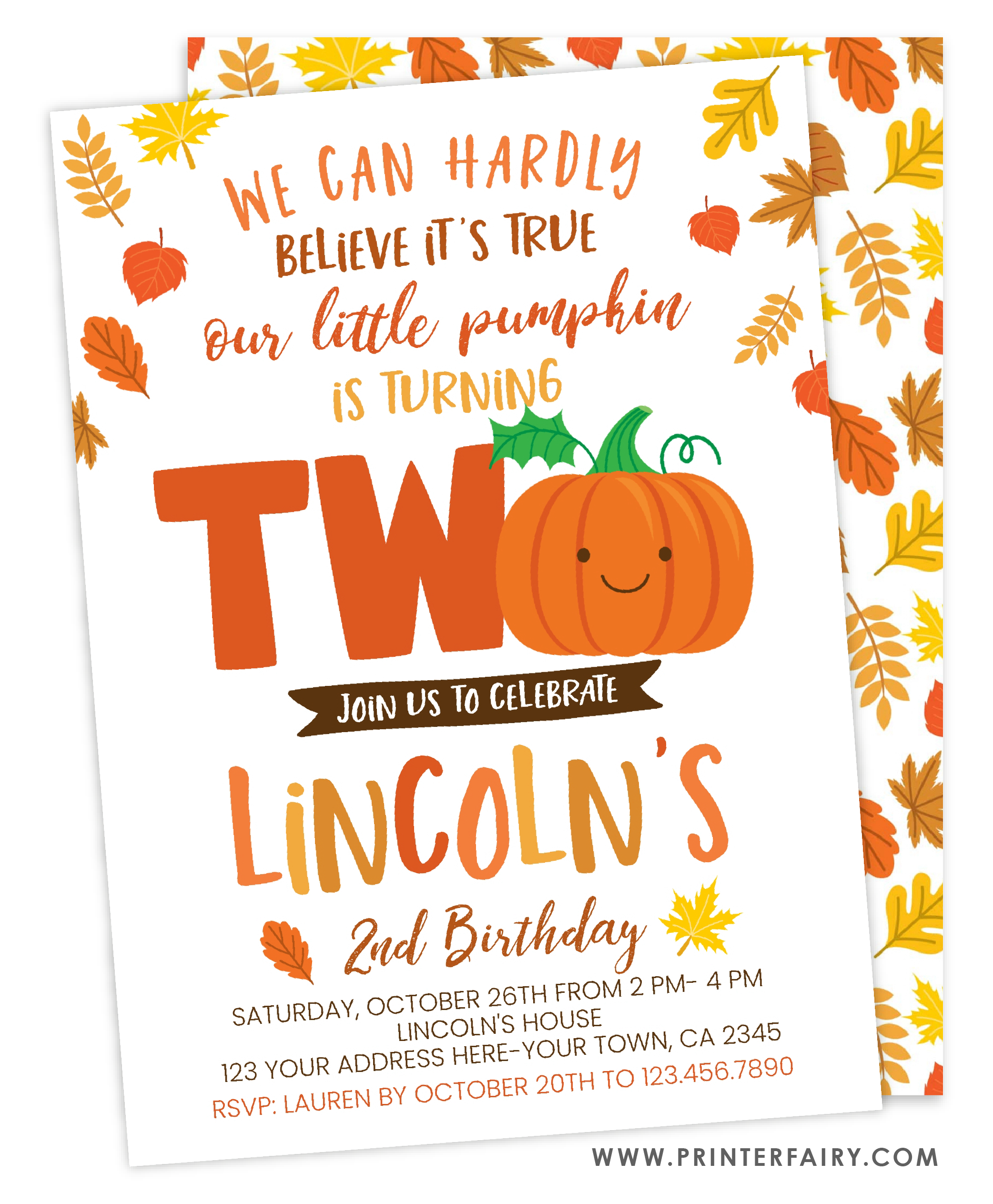 Little Pumpkin Third Birthday Invitation