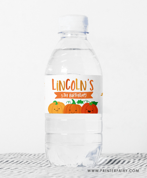 Little Pumpkin Birthday Water Bottle Label