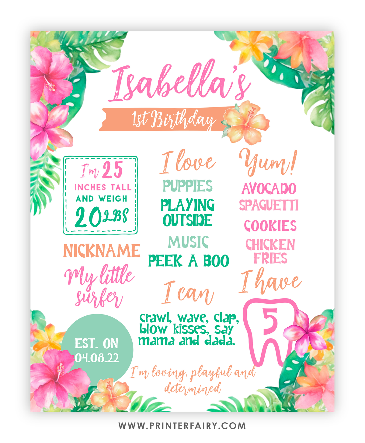 Luau First Birthday Board