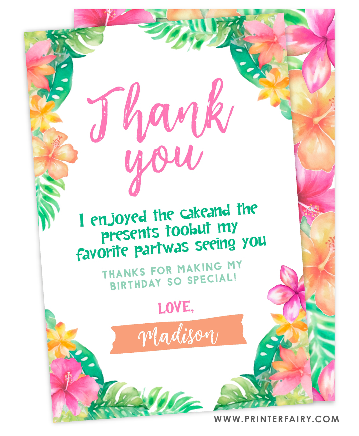 Luau Birthday Party Thank You Card