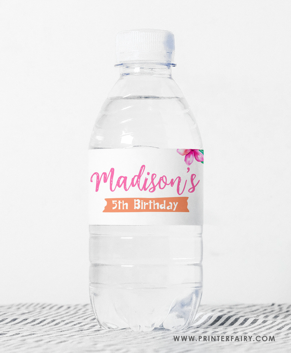 Luau Birthday Water Bottle Label
