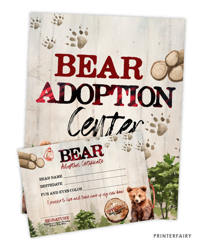 Bear Lumberjack Adoption Sign and Certificate