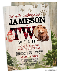 Bear Lumberjack 2nd Birthday Invitation