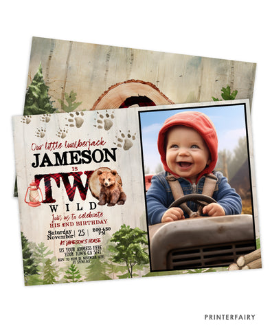 Bear Lumberjack 2nd Birthday Invitation with Photo