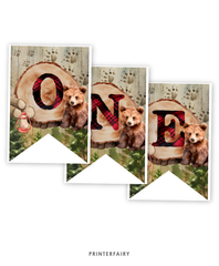 Bear Lumberjack First Birthday Banner