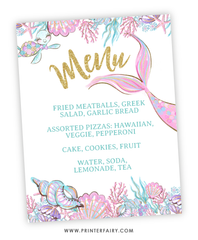 Mermaid Baby Shower Menu Sign