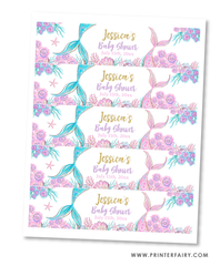 Mermaid Baby Shower Water Bottle Label