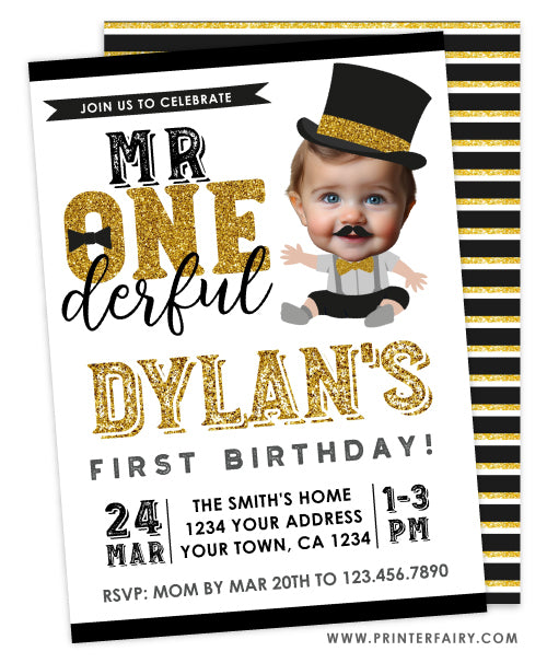 Mr. Onederful Birthday Invitation with Photo