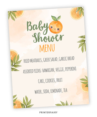 Orange Baby Shower Dinner Table Menu