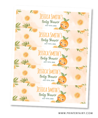 Orange Baby Shower Water Bottle Label