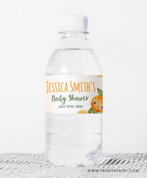 Orange Baby Shower Water Bottle Label